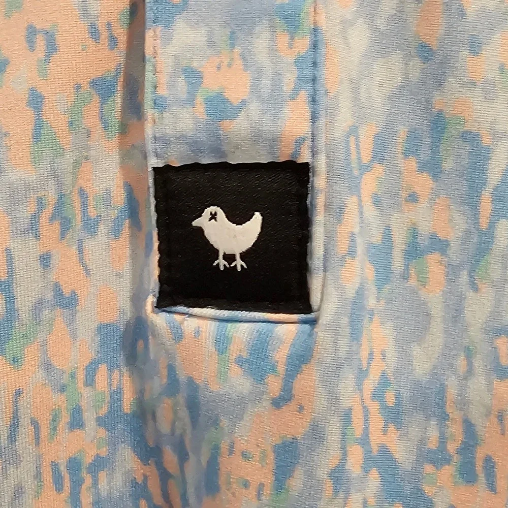 Bad Birdie‎ Mens XL Golf Polo Blue Peach Abstract Print Short Sleeve Performance